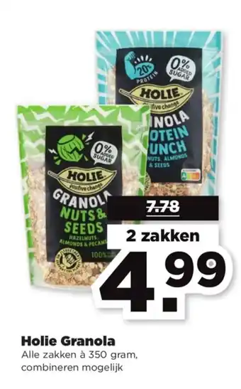 PLUS Holie Granola 350 gram 2 zakken aanbieding