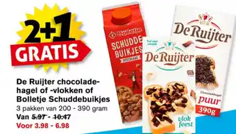 Hoogvliet De ruijter chocolade-hagel of -vlokken of bolletje schuddebuikjes 200-390g aanbieding