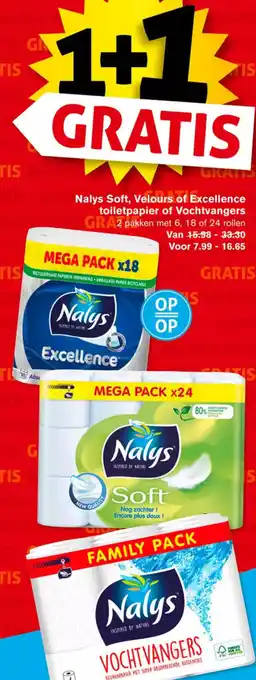 Hoogvliet Nalys soft, velours of excellence toiletpapier of vochtvangers aanbieding