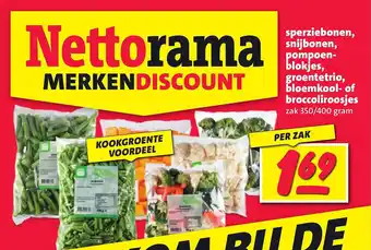 Nettorama Sperziebonen, snijbonen, pompoen- blokjes, groentetrio, bloemkool- of broccoliroosjes aanbieding