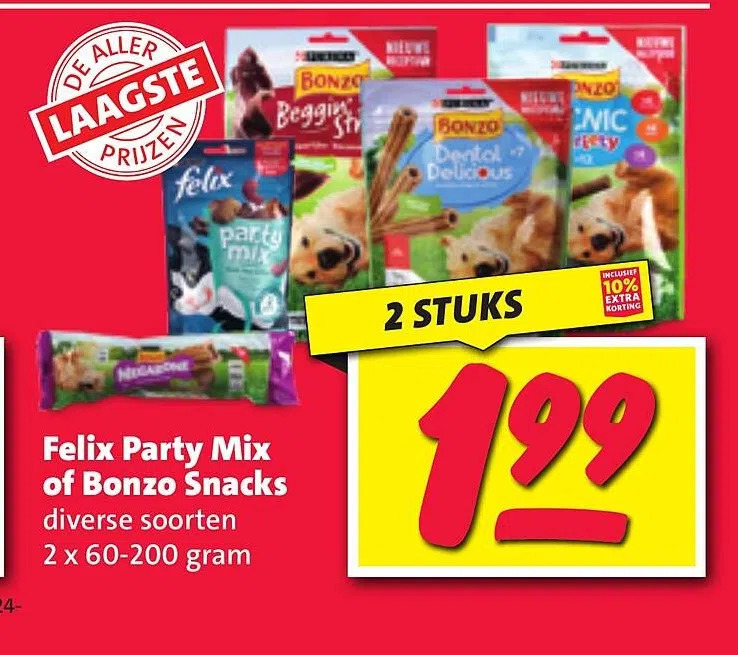 Felix party mix of bonzo snacks aanbieding bij Nettorama