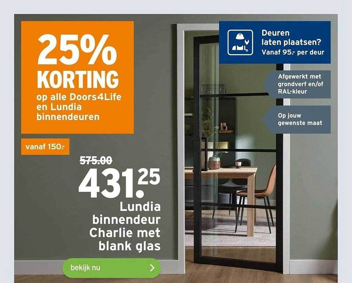 Lundia binnendeur charlie met blank glas aanbieding bij GAMMA