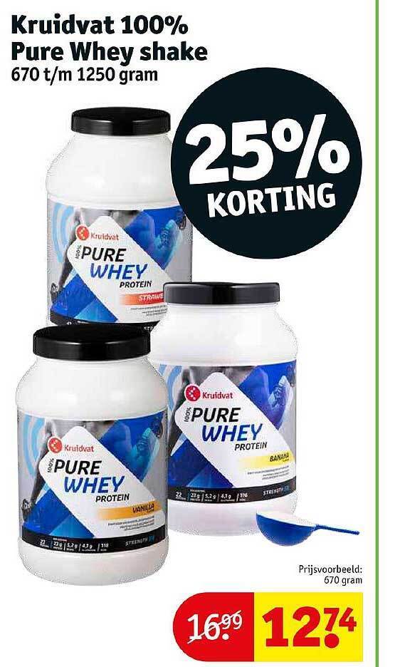 Kruidvat 100 pure whey shake aanbieding bij Kruidvat