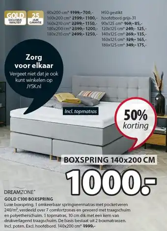 Jysk Dreamzone gold C100 boxspring aanbieding