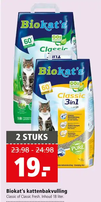 Welkoop Biocat's kattenbakvulling 2*18L aanbieding