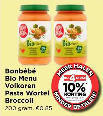 Vomar Voordeelmarkt Bonbébé Bio Menu Volkoren Pasta Wortel Broccoli aanbieding