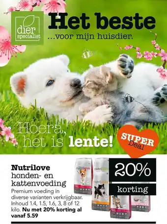 Dierspecialist Nutrilove Honden- En Kattenvoeding 20% Korting aanbieding