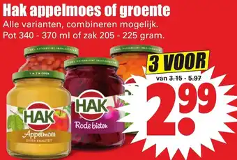 Dirk Hak Groente of appelmoes 3*340-370ml of 3*205-225g aanbieding