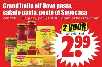 Dirk Grand'Italia All'Uovo pasta, Salade pasta, Pesto of Sugocasa 2*250-500g/90g/185g/690g aanbieding