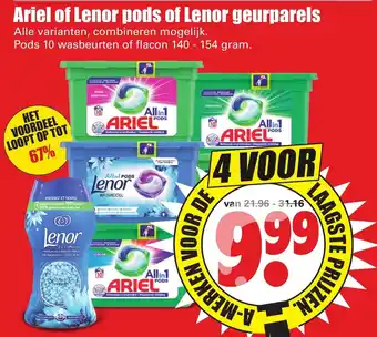 Dirk Ariel of Lenor pods of Lenor geurparels 4*10wb/140-154g aanbieding