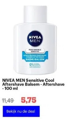 Bol.com Nivea men sensitive cool aftershave balsem - aftershave - 100 ml aanbieding