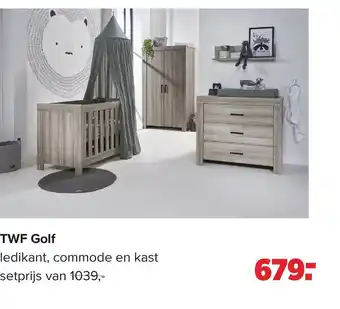 Baby-Dump Twf golf ledikant, commode en kast aanbieding