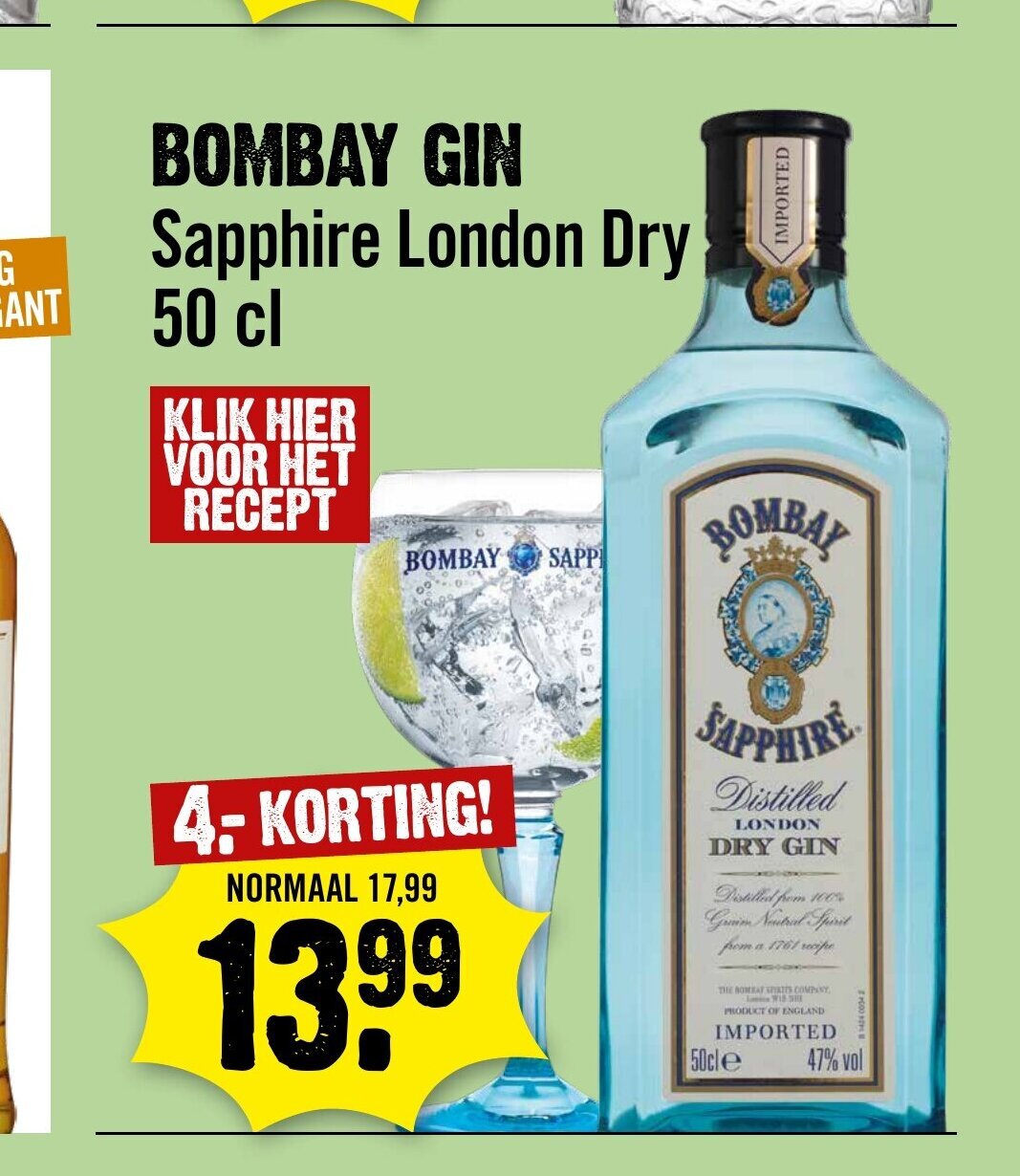 Bombay gin 30 cl aanbieding bij Dirck 3