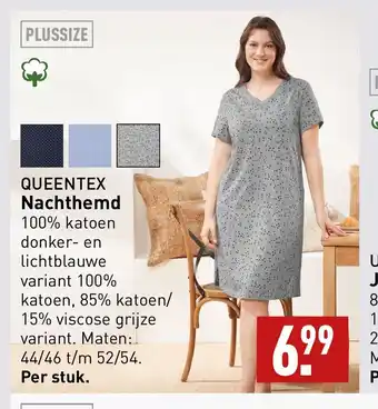 ALDI Queentex nachthemd maten: 44/46 t/m 52/54 aanbieding