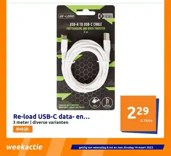 Action Re-load USB-C data- 3 meter aanbieding