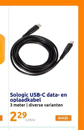 Action Sologic USB-C data- en oplaadkabel 3 meter aanbieding