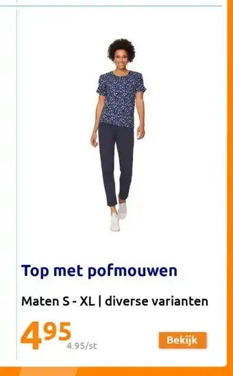 Action Top met pofmouwen maten S-XL aanbieding