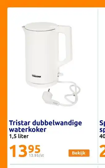 Action Tristar dubbelwandige waterkoker 1,5 liter aanbieding