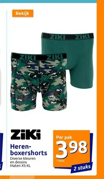 Action Ziki Heren-boxershorts maten XS-XL 2 stuks aanbieding