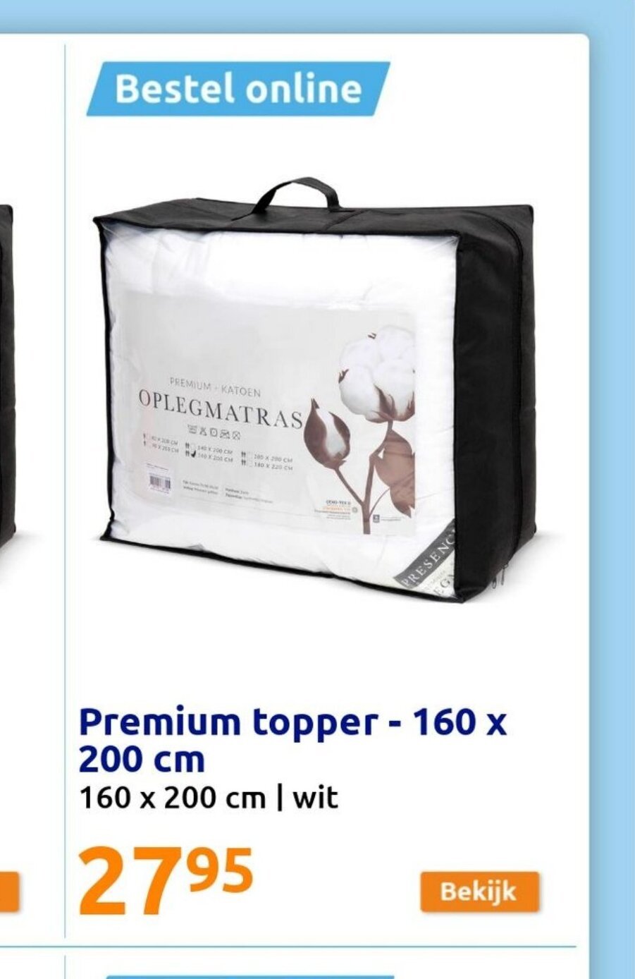 Premium topper 160 x 200 cm aanbieding bij Action