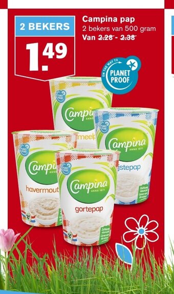 Hoogvliet Campina pap 2 bekers van 500 gram aanbieding