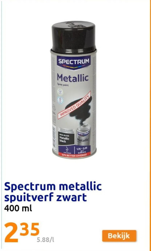 Spectrum metallic spuitverf zwart aanbieding bij Action