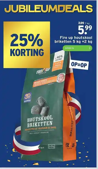 GAMMA Fire Up Houtskool Briketten 5 Kg +2 Kg 25% Korting aanbieding