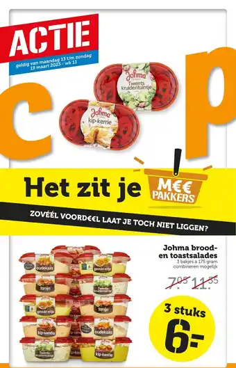 Coop Johma brood en toastsalades 3 bakjes a 175 gram aanbieding