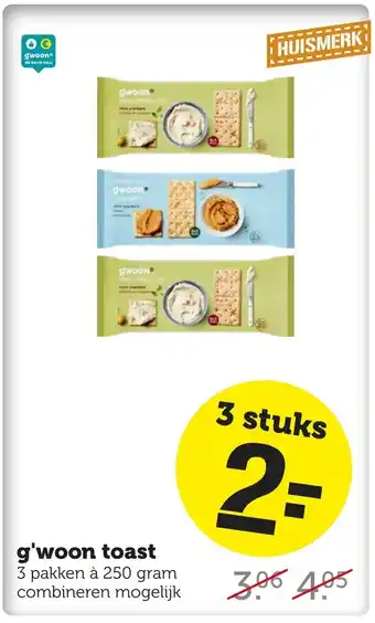 Coop G'woon toast 3 pakken a 250 gram aanbieding