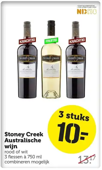 Coop Stoney Creek Australische wijn 3 flessen a 750 ml aanbieding