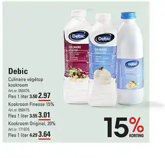 De Kweker Debic culinaire végétop, kookroom finesse 15% of kookroom original 20% aanbieding