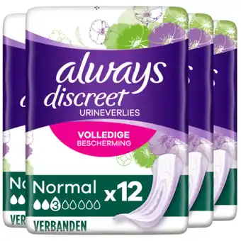 Jumbo Always discreet verband voor urineverlies dames normal 4 x 12 stuks aanbieding