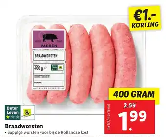 Lidl Braadworsten 400g aanbieding