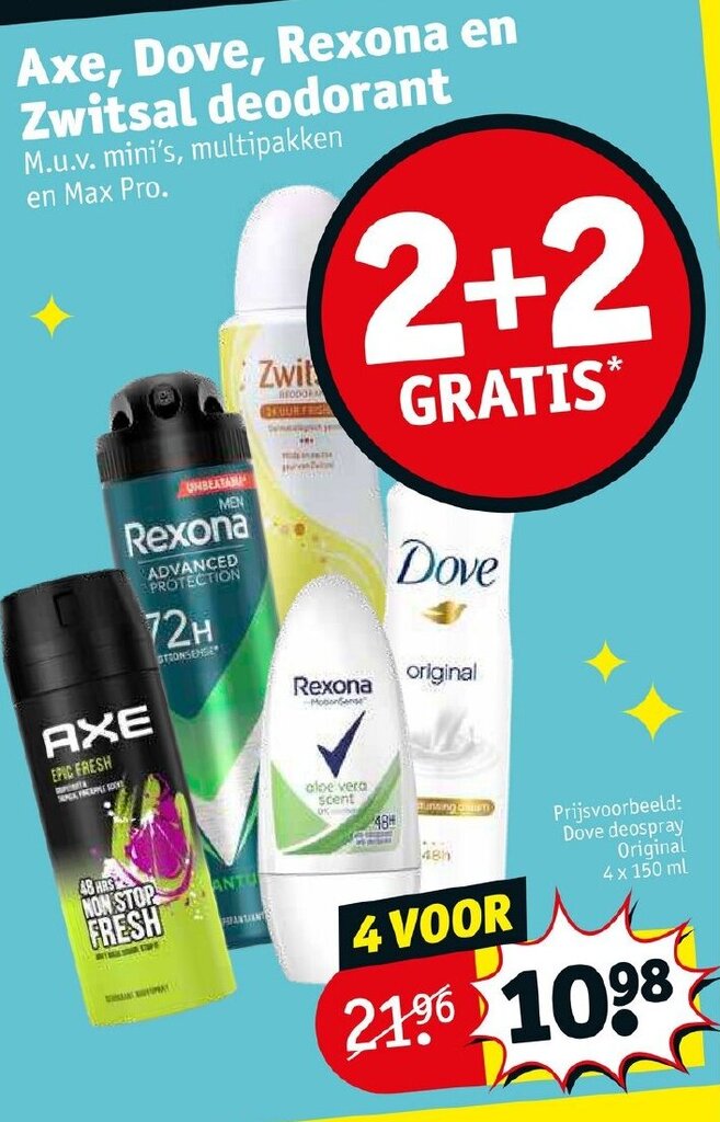 Axe, dove, rexona en zwitsal deodorant aanbieding bij Kruidvat