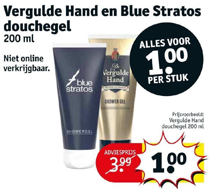Vergulde hand en blue stratos douchegel 200ml aanbieding bij Kruidvat