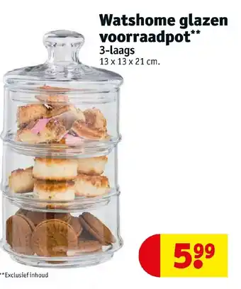 Kruidvat Watshome glazen voorraadpot** 3-laags 13x13x21 cm aanbieding