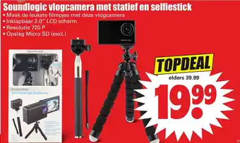 Dirk Soundlogic vlogcamera met statief en selfiestick aanbieding