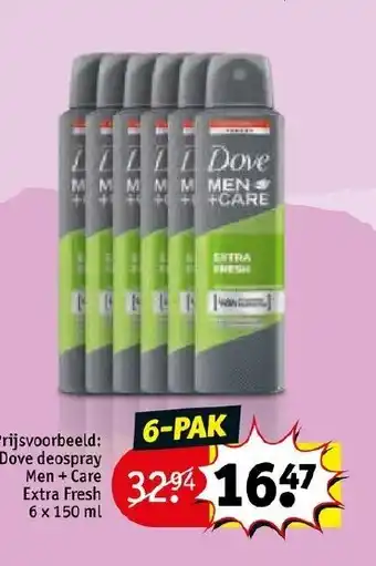 Kruidvat Dove deospray Men + Care Extra Fresh 6x150 ml aanbieding