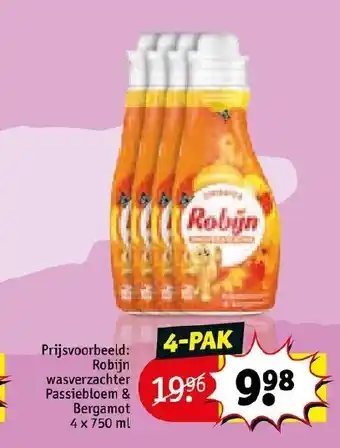 Kruidvat Robijn wasverzachter Passiebloem & Bergamot 4x750 ml aanbieding