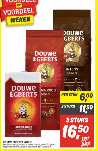 Dekamarkt Douwe egberts koffie zak 500 gram 3 stuks aanbieding