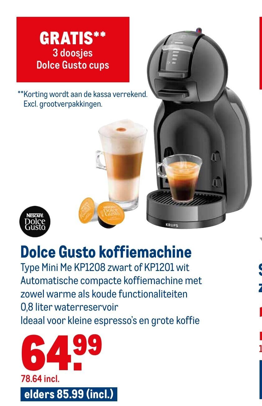 Dolce Gusto koffiemachine Mini Me KP1208 zwart of KP1201 wit aanbieding bij Makro