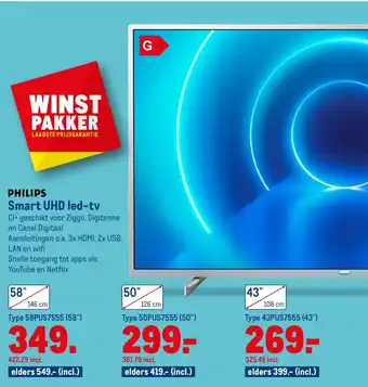 Makro PHILIPS Smart UHD Led-TV  I  58PUS7555 (58") aanbieding