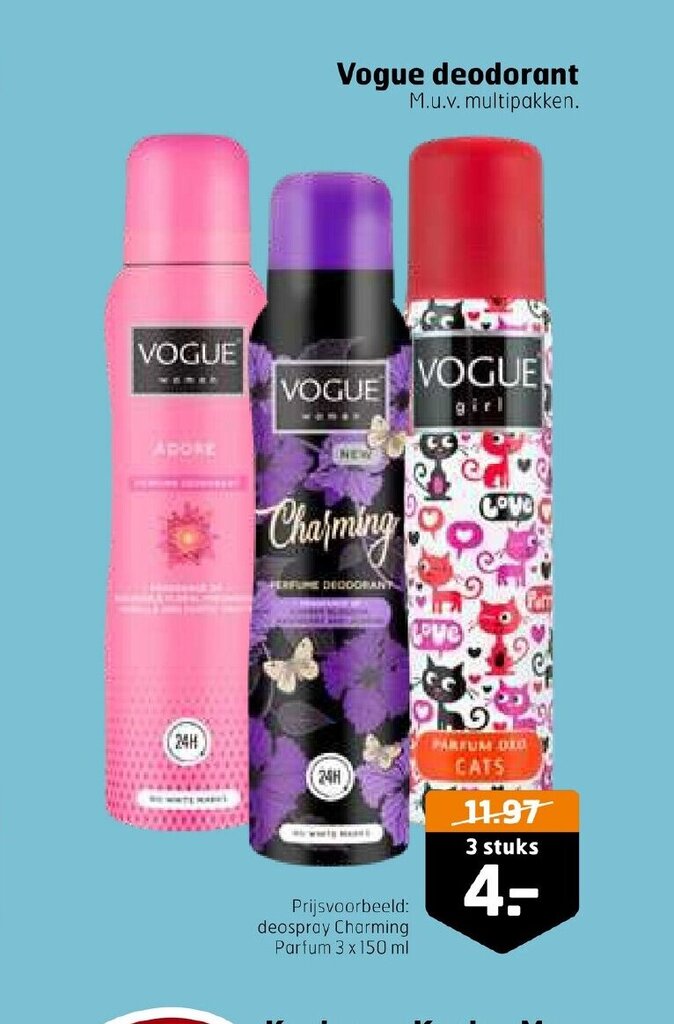 Vogue deodorant 3 stuks aanbieding bij Trekpleister