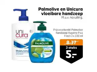 Trekpleister Palmolive en Unicura vloeibare handzeep 3 stuks aanbieding