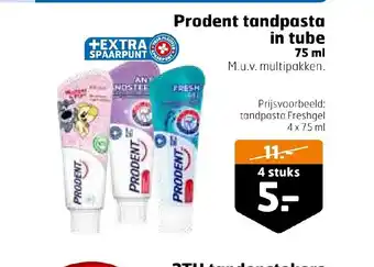 Trekpleister Prodent tandpasta in tube 75 ml 4 stuks aanbieding