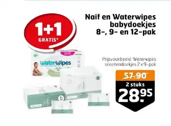 Trekpleister Naif en Waterwipes babydoekjes 8-, 9- en 12-pak aanbieding