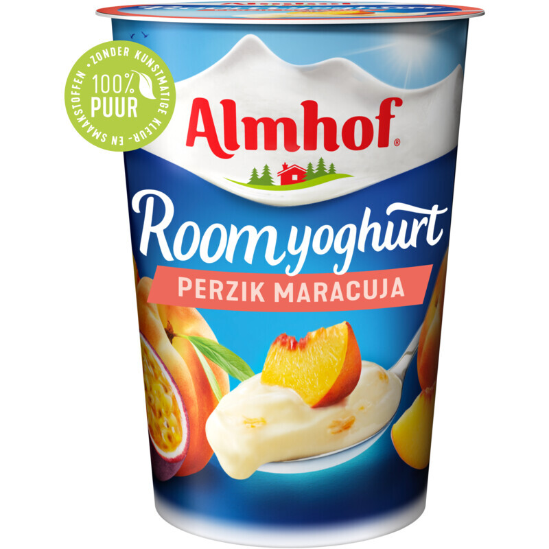 Albert Heijn Almhof roomyoghurt perzik maracuja aanbieding