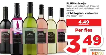 PLUS PLUS huiswijn of biologisch varianten 1 liter aanbieding