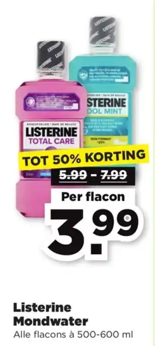 PLUS Listerine mondwater 500-600ml aanbieding