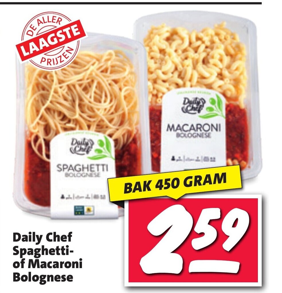 Daily chef spaghetti of macaroni bolognese 450g aanbieding bij Nettorama